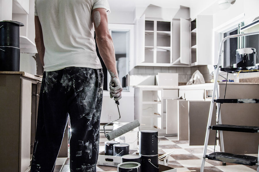 messy kitchen after painting